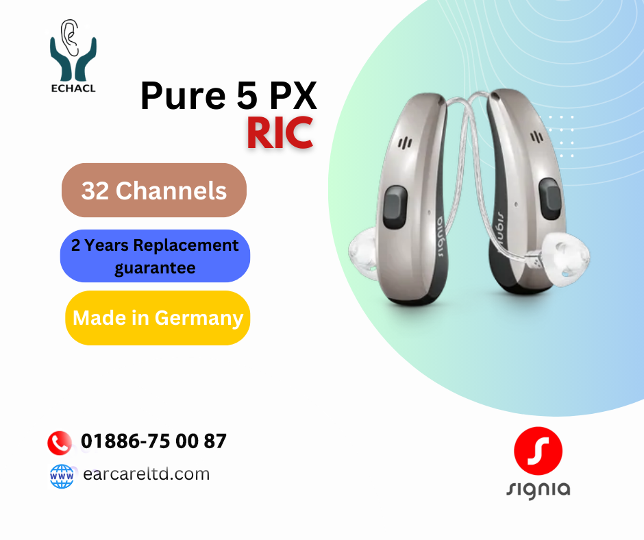 The Signia Pure 5PX is a top-of-the-line receiver-in-canal (RIC) hearing aid model that incorporates advanced features to provide a superior hearing experience. Here’s a comprehensive overview of the typical contents and features of the Signia Pure 5PX:
Contents:
1. Hearing Aid Device:
o The main unit that fits behind the ear, containing the receiver and electronic components.
2. Receiver (Speaker):
o The part of the hearing aid that transmits sound from the device into the ear canal.
3. Ear Mold or Dome:
o Soft tips or custom ear molds that attach to the receiver for a comfortable fit and optimal sound delivery.
4. Battery: Battery size 13.
o .
5. Cleaning Tools:
o Brushes, wax guards, or other maintenance tools to keep the hearing aid clean and in good working condition.
6. User Manual:
o Instructions on how to use, adjust, and maintain the hearing aid.
7. Protective Case:
o A case for storing the hearing aid when not in use to protect it from damage and dust.
Features:
1. Waterproof and Dustproof:
o The "PX" designation indicates a high level of protection, typically rated at IP68, making the hearing aid resistant to dust and water ingress.
2. Signia Xperience Platform:
o Utilizes the advanced Signia Xperience technology platform, which enhances sound processing for a more natural hearing experience.
3. Own Voice Processing (OVP):
o An advanced feature that improves the clarity of the wearer’s own voice while maintaining the quality of external sounds, enhancing overall comfort.
4. Bluetooth Connectivity:
o Enables direct streaming from Bluetooth-enabled devices, such as smartphones and tablets, for phone calls, music, and other audio sources.
5. Telecoil:
o Integrated telecoil for improved hearing in environments equipped with induction loop systems, like theaters and public spaces.
6. SoundScape Processing:
o Advanced sound processing technology that adapts to different listening environments to deliver clear, natural sound.
7. SpeechMaster Technology:
o Focuses on enhancing speech clarity and reducing background noise, making conversations easier in noisy settings.
8. Discreet Design:
o A compact and discreet design ensures the hearing aid is minimally visible and comfortable to wear.
9. Dynamic Soundscape Processing:
o Adapts to various sound environments to provide the best possible hearing experience in different situations.
10. Acoustic Motion Sensors:
o Sensors that help the hearing aid understand the wearer’s movement and adjust sound processing accordingly for a more natural hearing experience.
The Signia Pure 5PX is designed to provide users with top-tier hearing performance and convenience, integrating cutting-edge technology to address a wide range of hearing needs and preferences.
If you think that you need a hearing aid or need any help of hearing aid related, please feel free to contact with us. As we are providing best hearing aid price in Bangladesh as we are a distributor of Signia hearing aid.